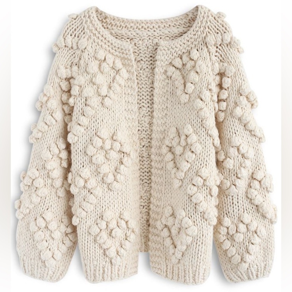 Chicwish Cream Textured Knit Cardigan